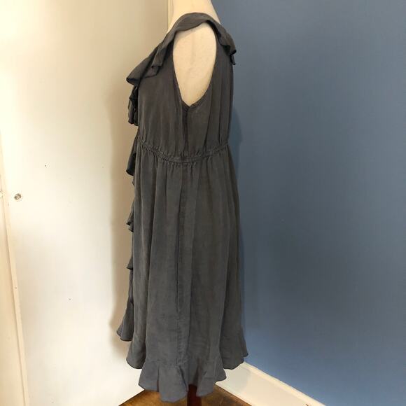 VTG 90s Russ Berens Malibu Gray Ruffle Midi Dress L Coastal Minimalist Made USA - Picture 6 of 12